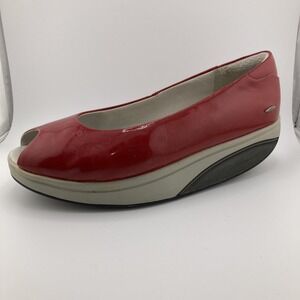 Red Patent Peep-Toe Women's Wedge Flats
